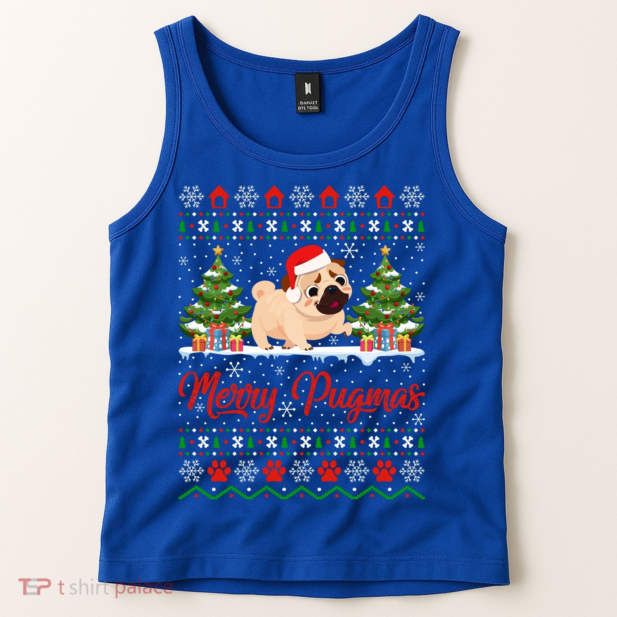 Funny Merry Pugmas Xmas Gift Santa Hat Ugly Pug Christmas Gift Tank Top