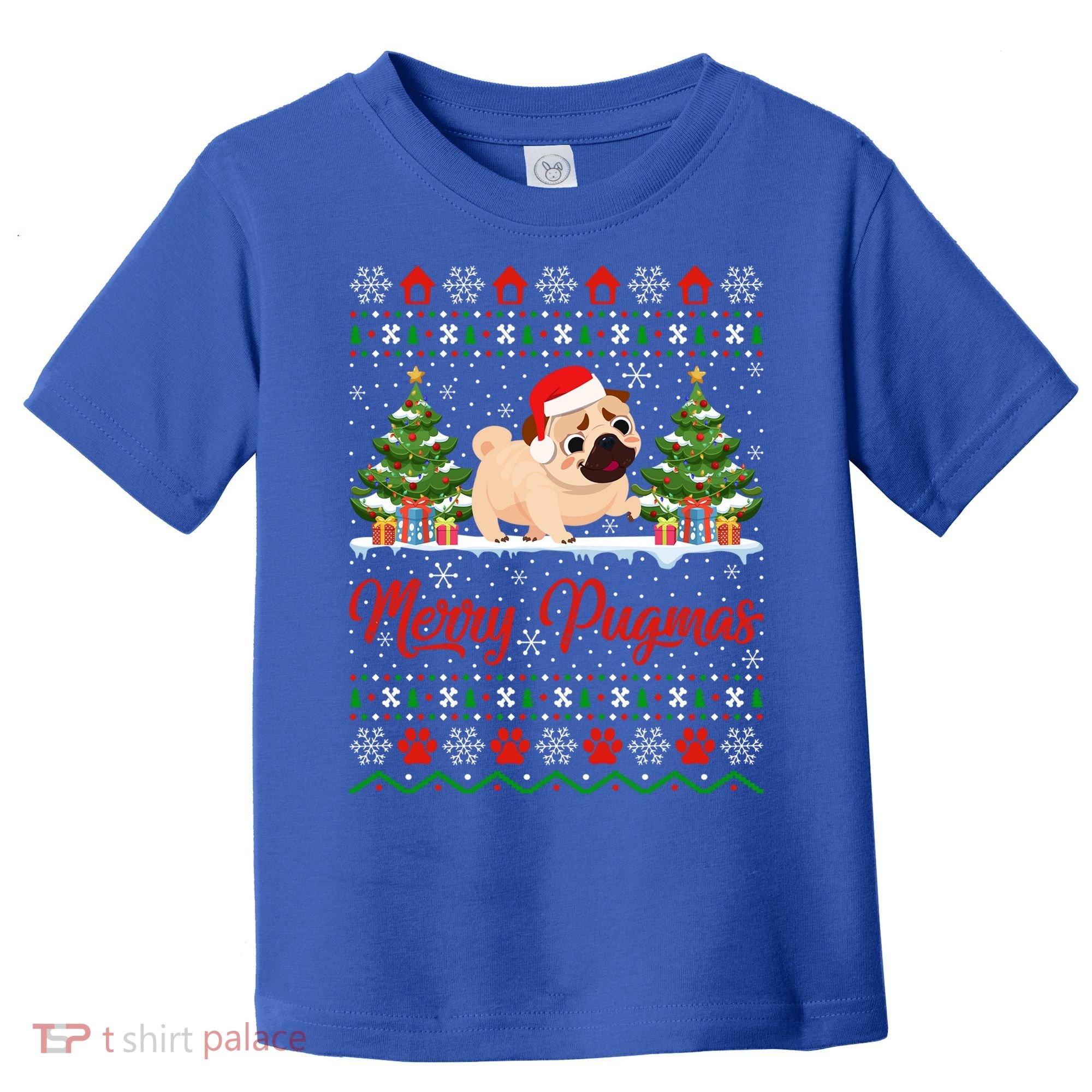Funny Merry Pugmas Xmas Gift Santa Hat Ugly Pug Christmas Gift Toddler T-Shirt