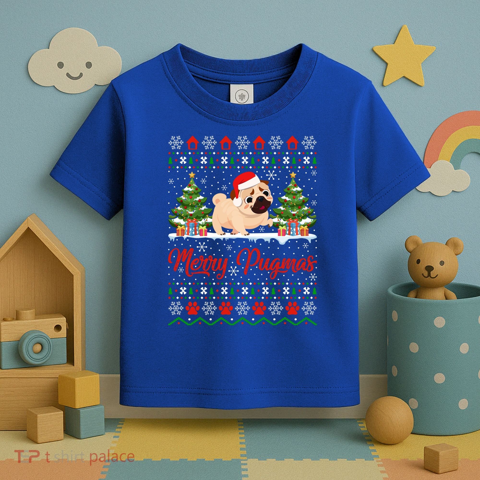 Funny Merry Pugmas Xmas Gift Santa Hat Ugly Pug Christmas Gift Toddler T-Shirt