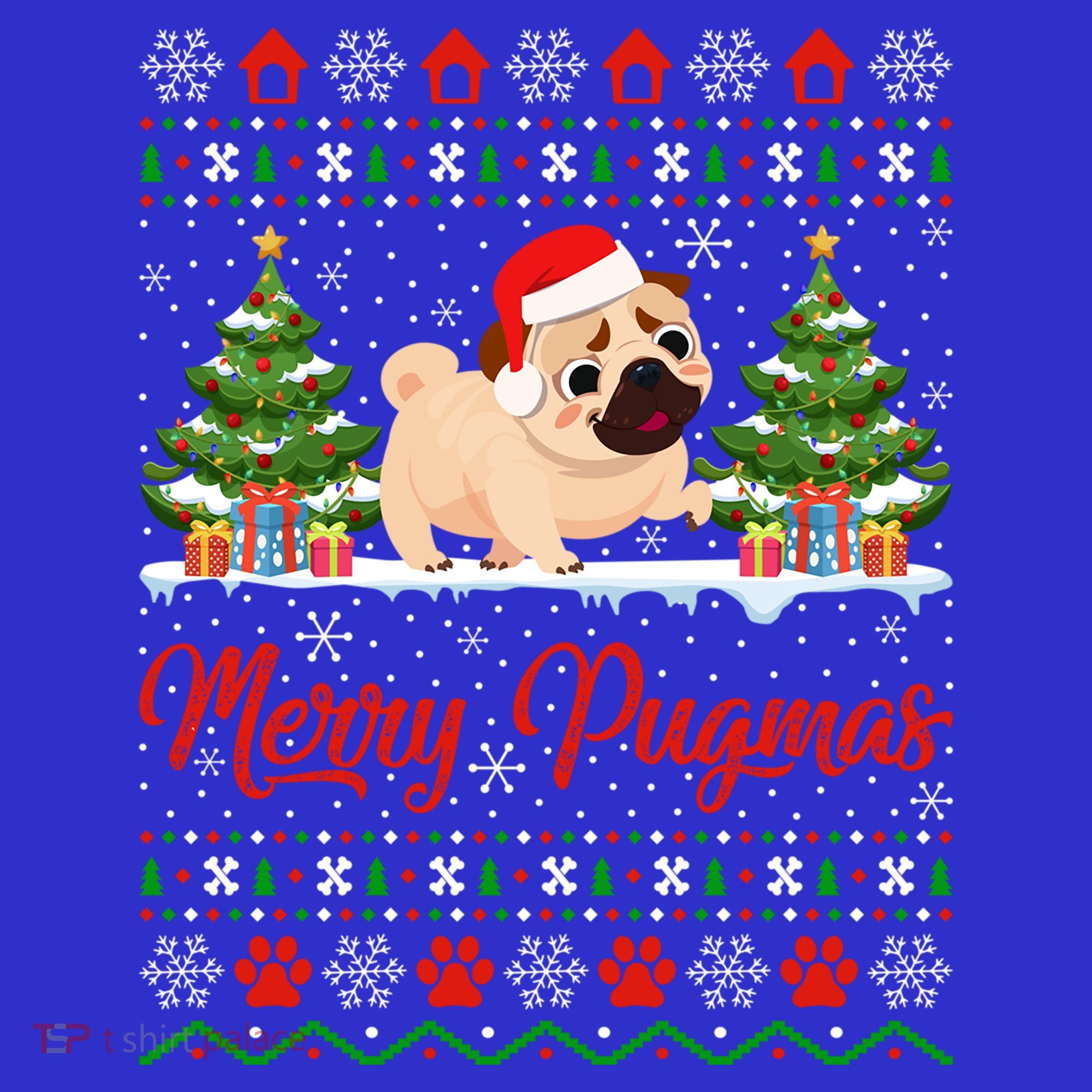 Funny Merry Pugmas Xmas Gift Santa Hat Ugly Pug Christmas Gift Toddler T-Shirt
