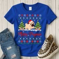 Funny Merry Pugmas Xmas Gift Santa Hat Ugly Pug Christmas Gift Women's T-Shirt thumb 3