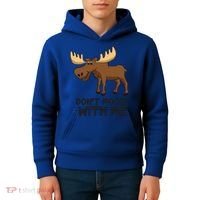 Funny Moose Pun Don't Moose With Me Funny Elk Moose Gift Kids Hoodie thumb 4
