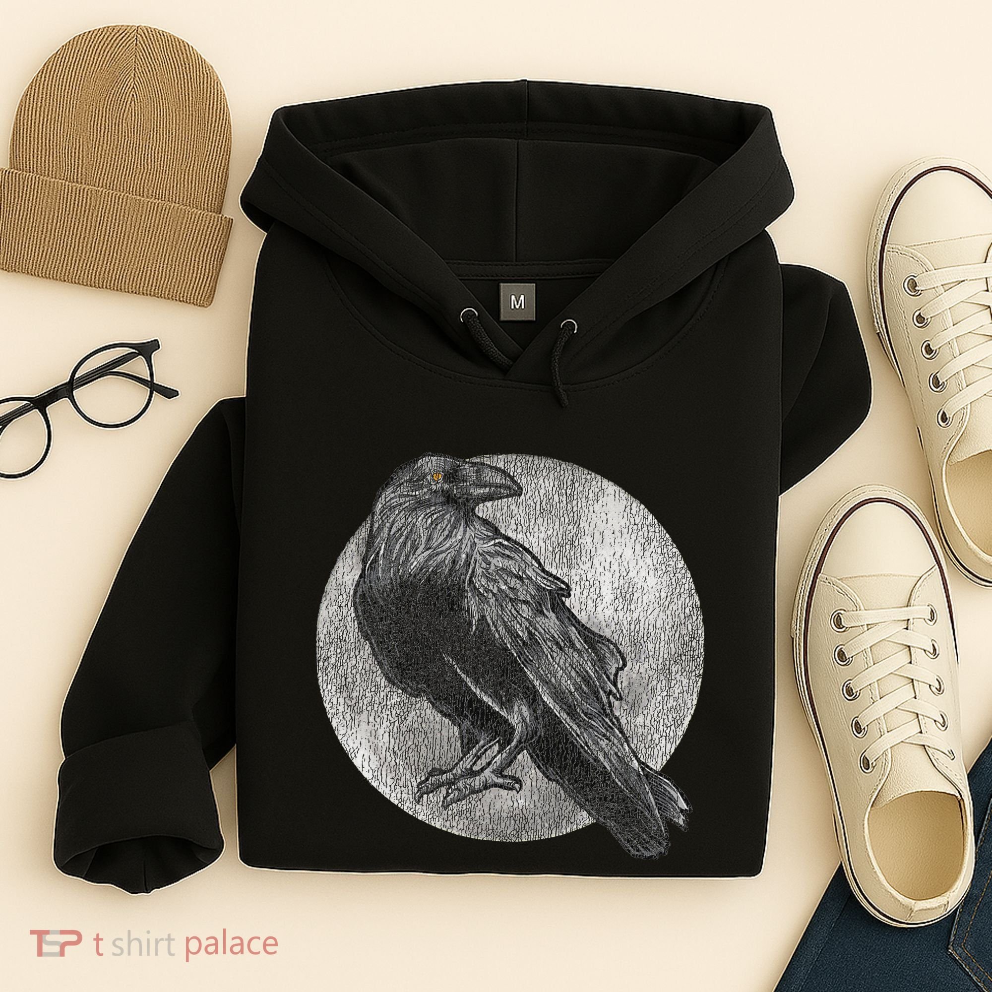 Full Moon Raven Bird Gift Scary Crow Hoodie