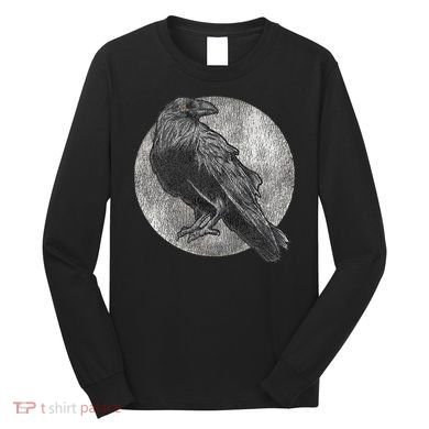 Full Moon Raven Bird Gift Scary Crow Long Sleeve Shirt
