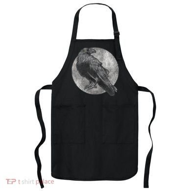 Full Moon Raven Bird Gift Scary Crow Apron