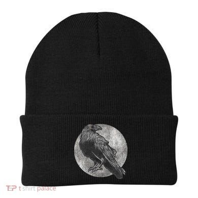 Full Moon Raven Bird Gift Scary Crow Beanie