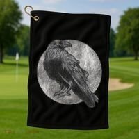 Full Moon Raven Bird Gift Scary Crow Golf Towel thumb 1