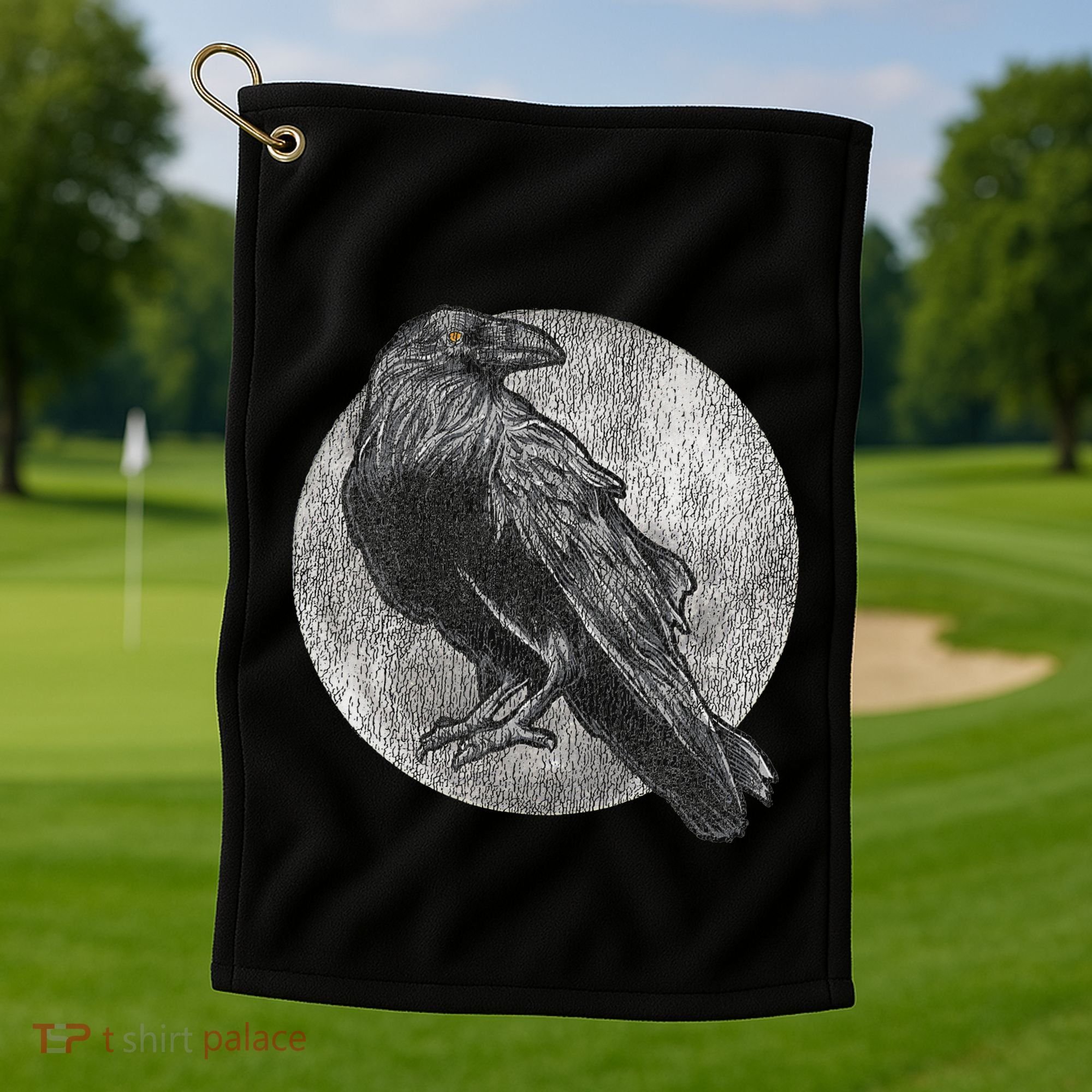 Full Moon Raven Bird Gift Scary Crow Golf Towel