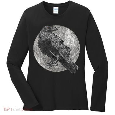 Full Moon Raven Bird Gift Scary Crow Women's Long Sleeve Shirt