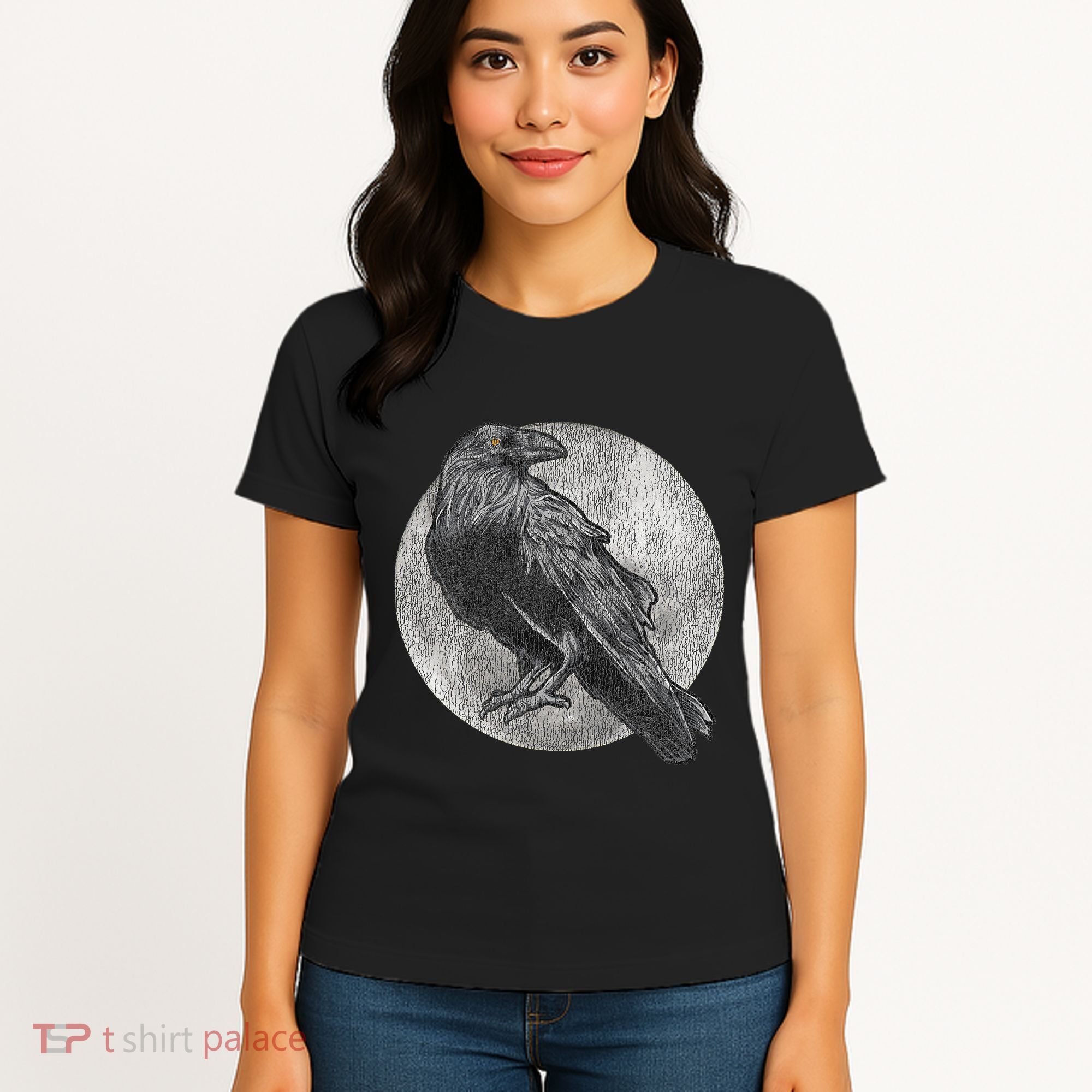 Full Moon Raven Bird Gift Scary Crow Women's T-Shirt