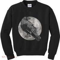 Full Moon Raven Bird Gift Scary Crow Kids Sweatshirt thumb 0