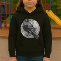 Full Moon Raven Bird Gift Scary Crow Kids Hoodie thumb 3