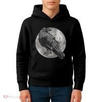Full Moon Raven Bird Gift Scary Crow Kids Hoodie thumb 4
