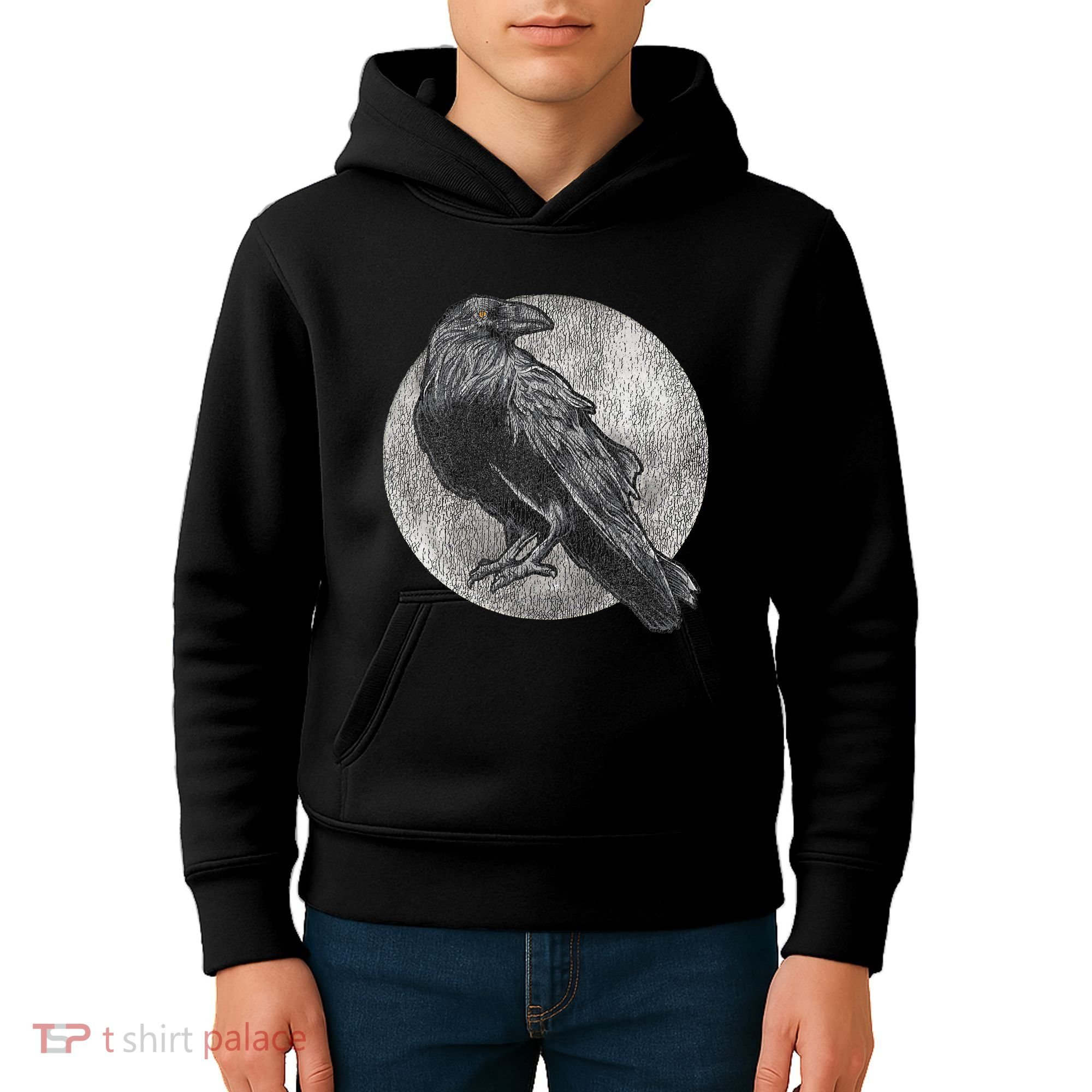 Full Moon Raven Bird Gift Scary Crow Kids Hoodie