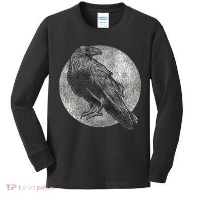 Full Moon Raven Bird Gift Scary Crow Kids Long Sleeve Shirt