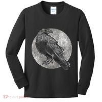 Full Moon Raven Bird Gift Scary Crow Kids Long Sleeve Shirt thumb 0