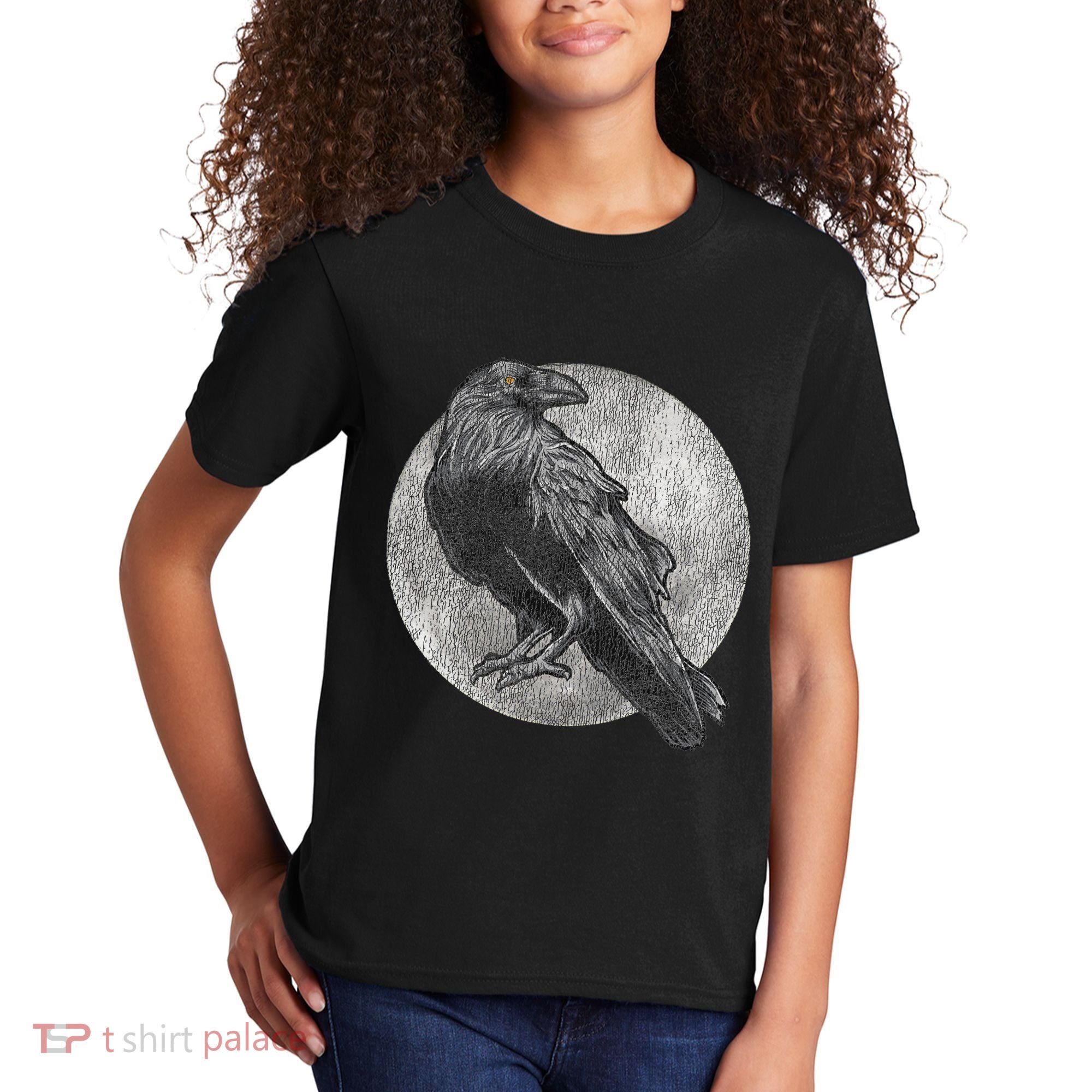 Full Moon Raven Bird Gift Scary Crow Kids T-Shirt