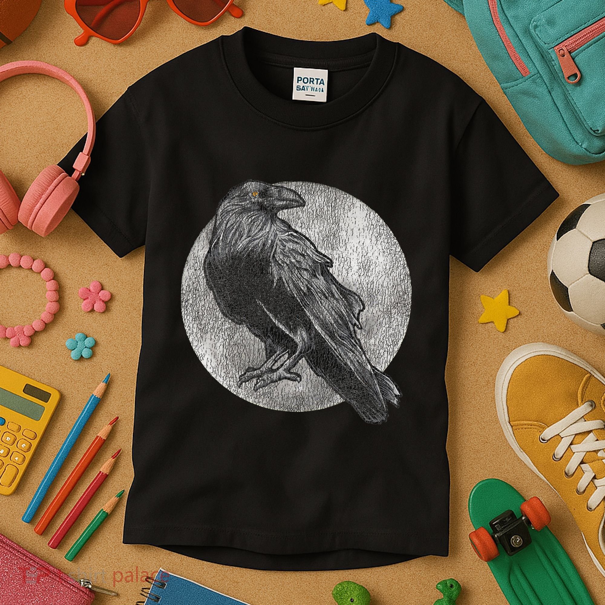 Full Moon Raven Bird Gift Scary Crow Kids T-Shirt