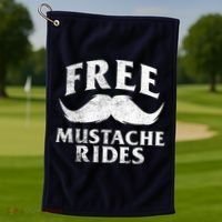 Free Mustache Rides Funny Golf Towel thumb 1