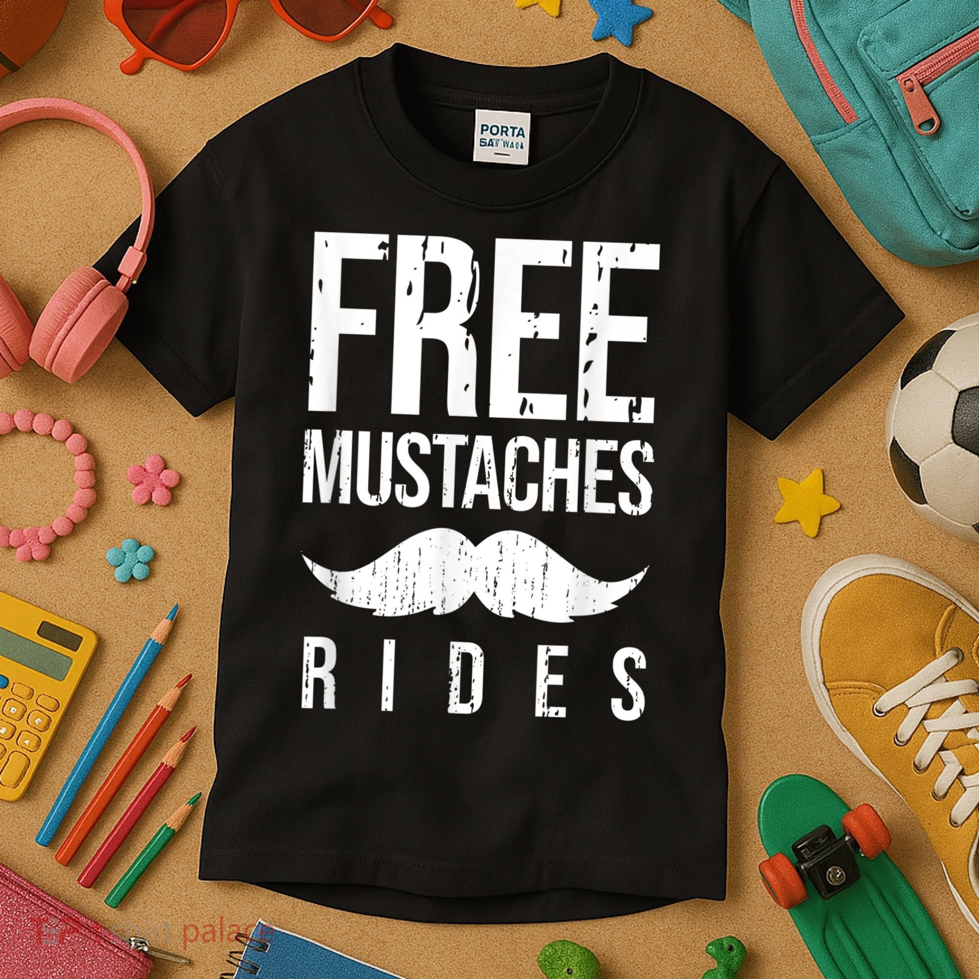 Free Mustache Rides Funny Kids T-Shirt