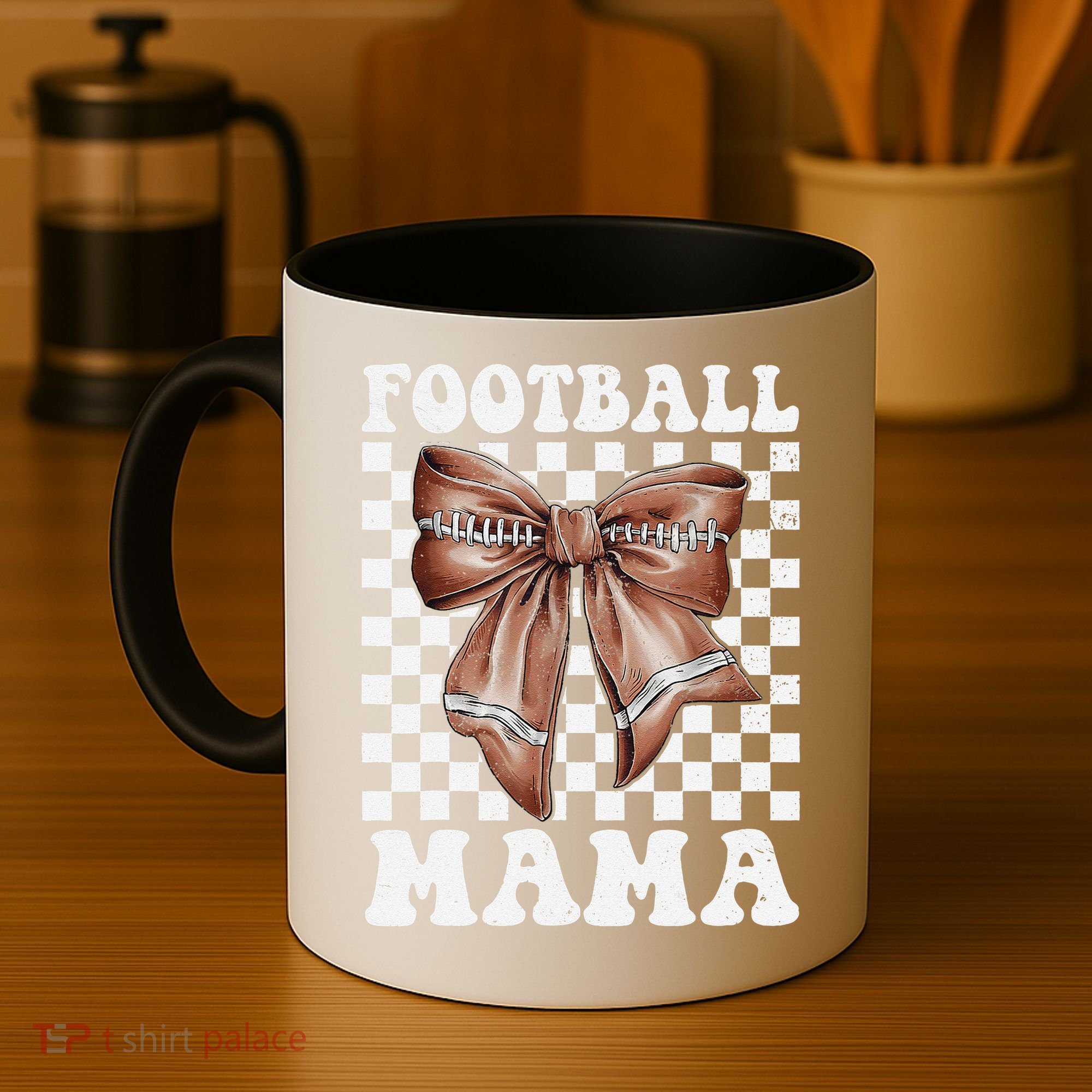 Football Mama Retro Groovy Football Mom Coquette Bow Coffee Mug