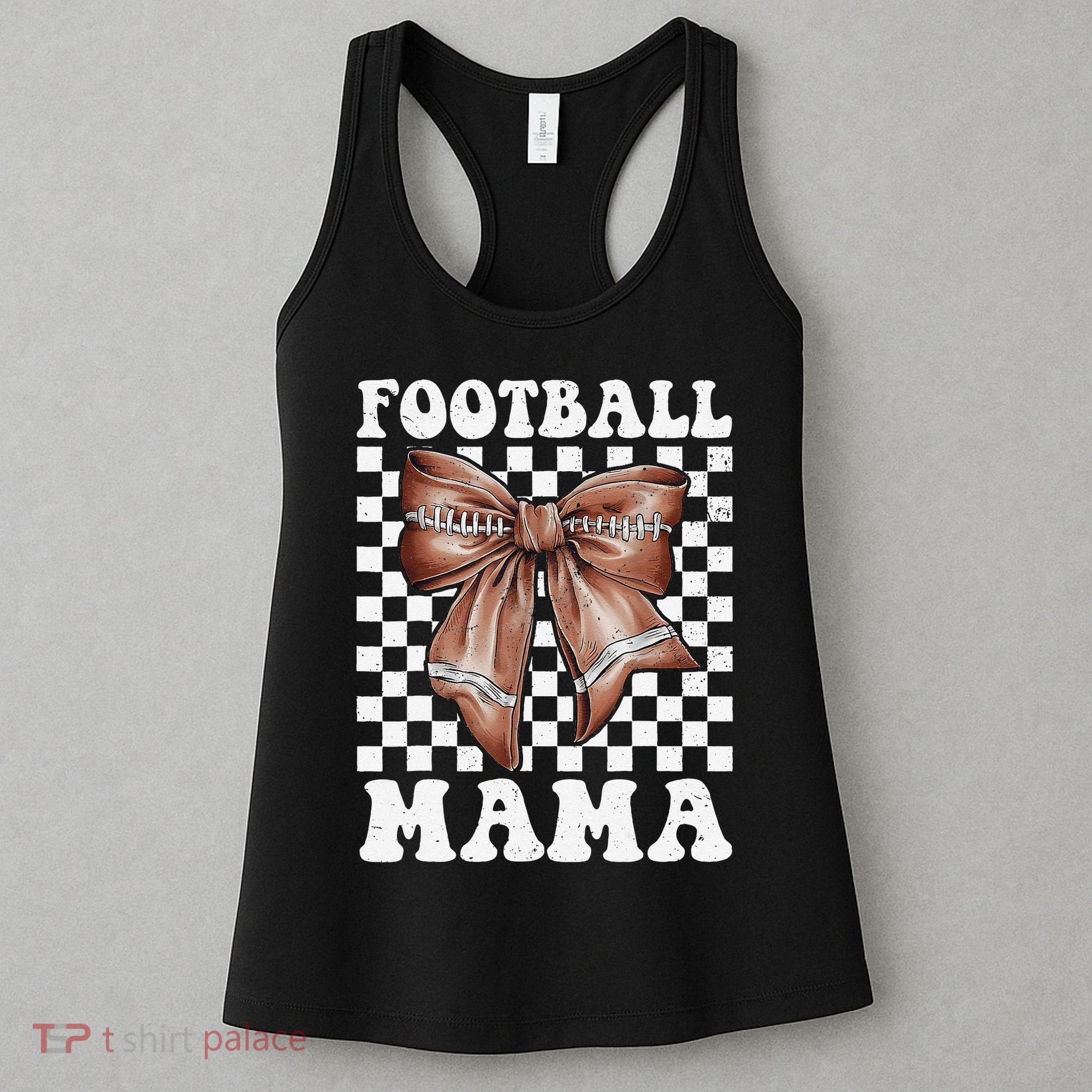 Football Mama Retro Groovy Football Mom Coquette Bow Women's Tank Top