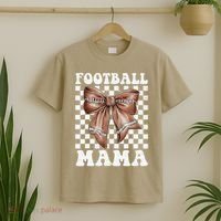 Football Mama Retro Groovy Football Mom Coquette Bow T-Shirt thumb 2