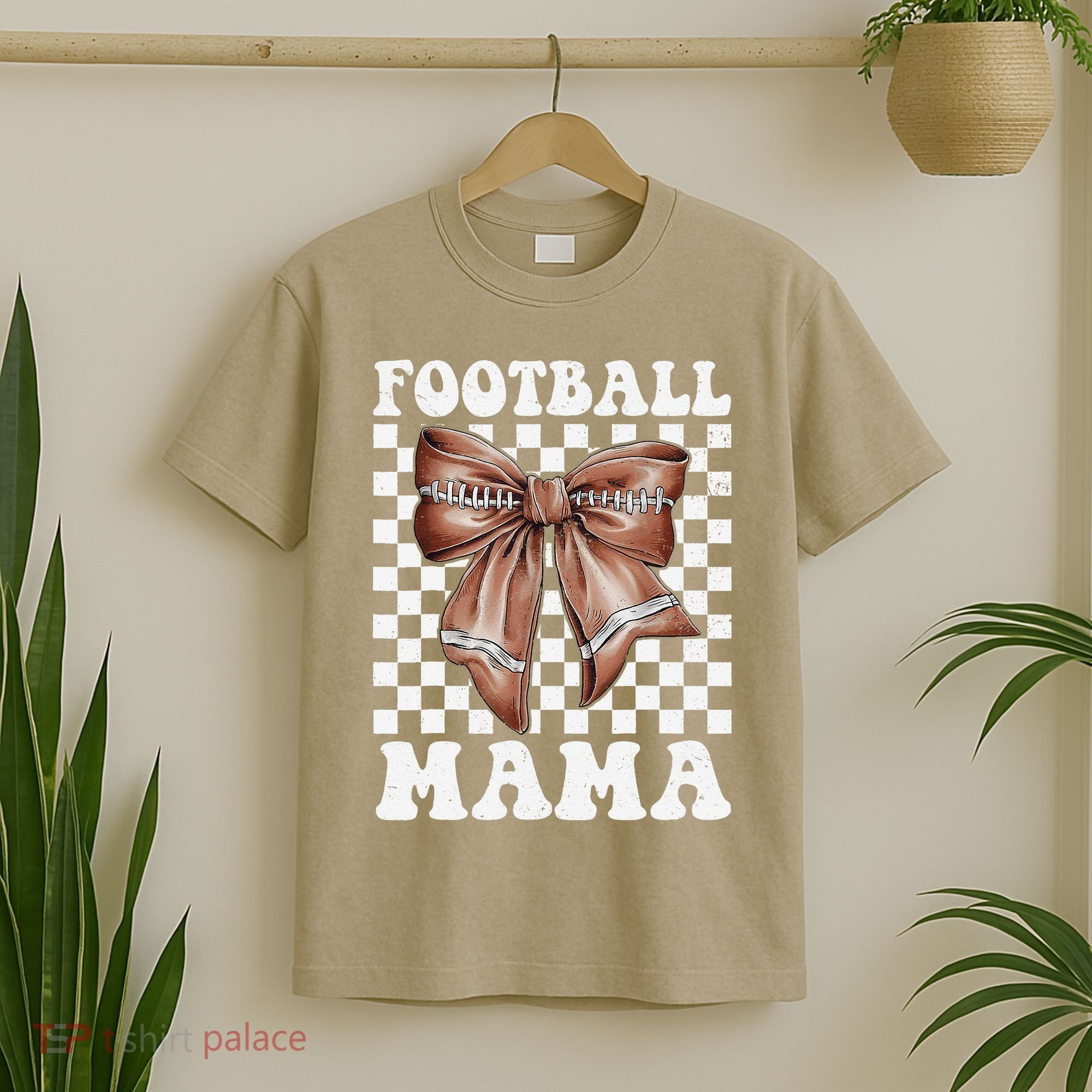 Football Mama Retro Groovy Football Mom Coquette Bow T-Shirt