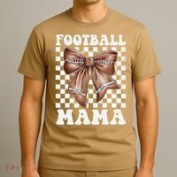 Football Mama Retro Groovy Football Mom Coquette Bow T-Shirt thumb 3