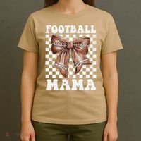 Football Mama Retro Groovy Football Mom Coquette Bow T-Shirt thumb 4