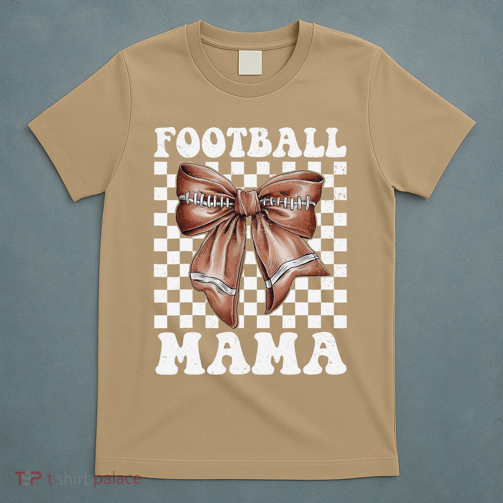 Football Mama Retro Groovy Football Mom Coquette Bow T-Shirt