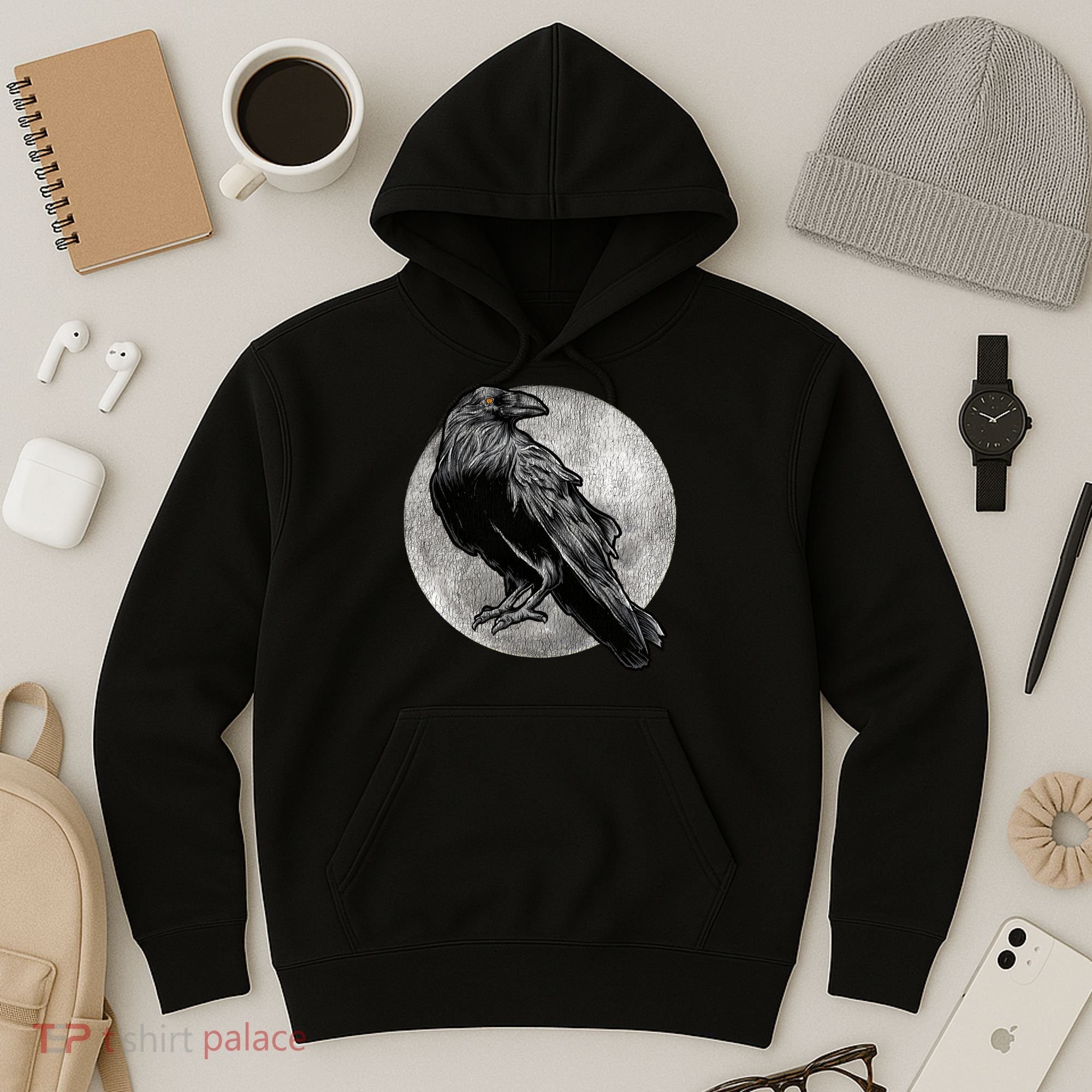 Full Moon Raven Bird Gift Scary Crow Hoodie