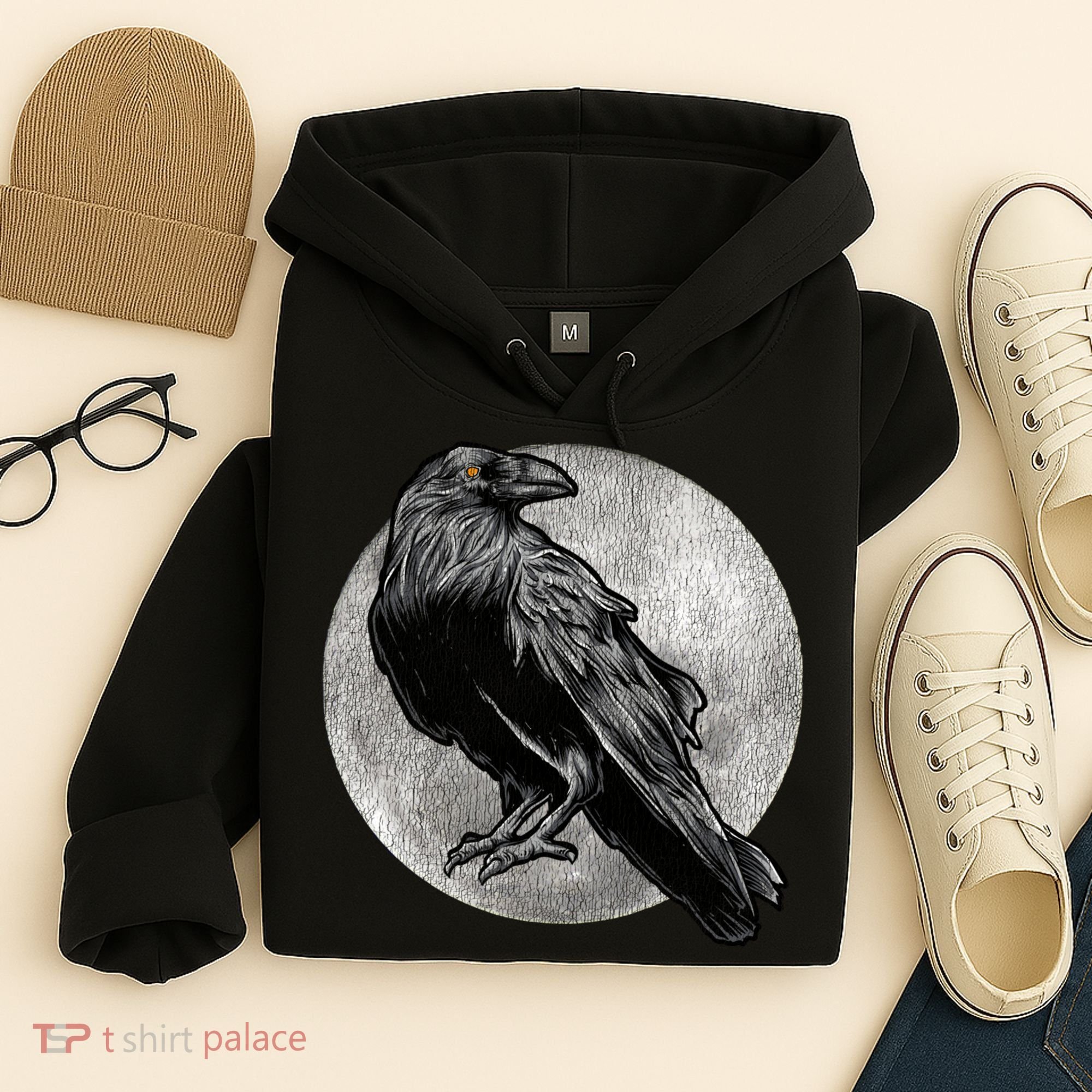 Full Moon Raven Bird Gift Scary Crow Hoodie