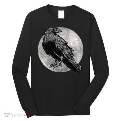 Full Moon Raven Bird Gift Scary Crow Long Sleeve Shirt