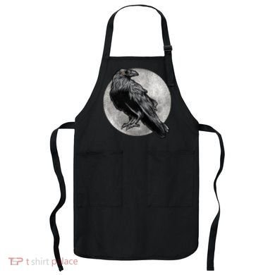 Full Moon Raven Bird Gift Scary Crow Apron