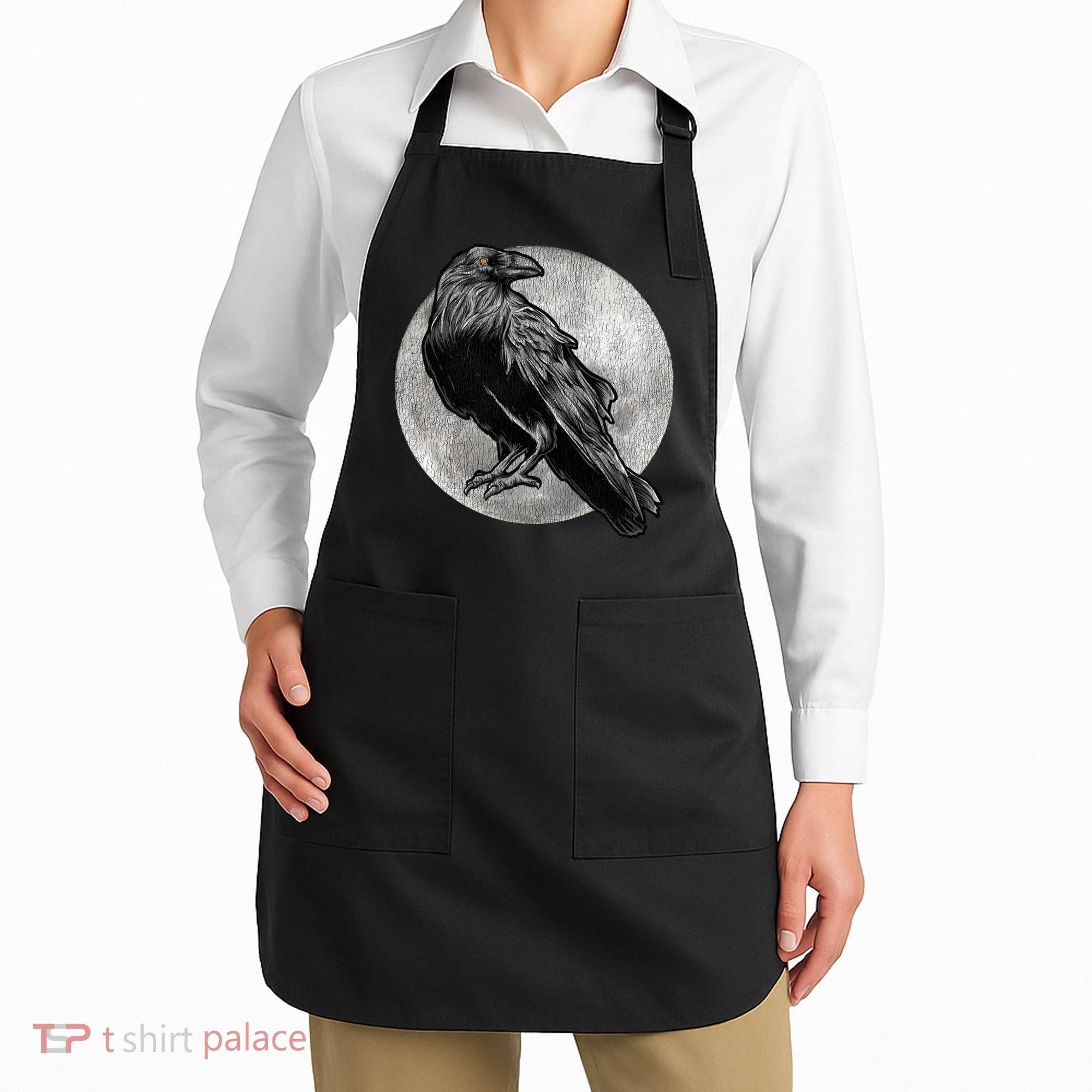 Full Moon Raven Bird Gift Scary Crow Apron