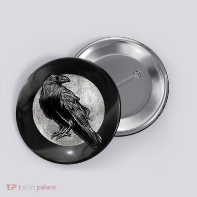 Full Moon Raven Bird Gift Scary Crow Button