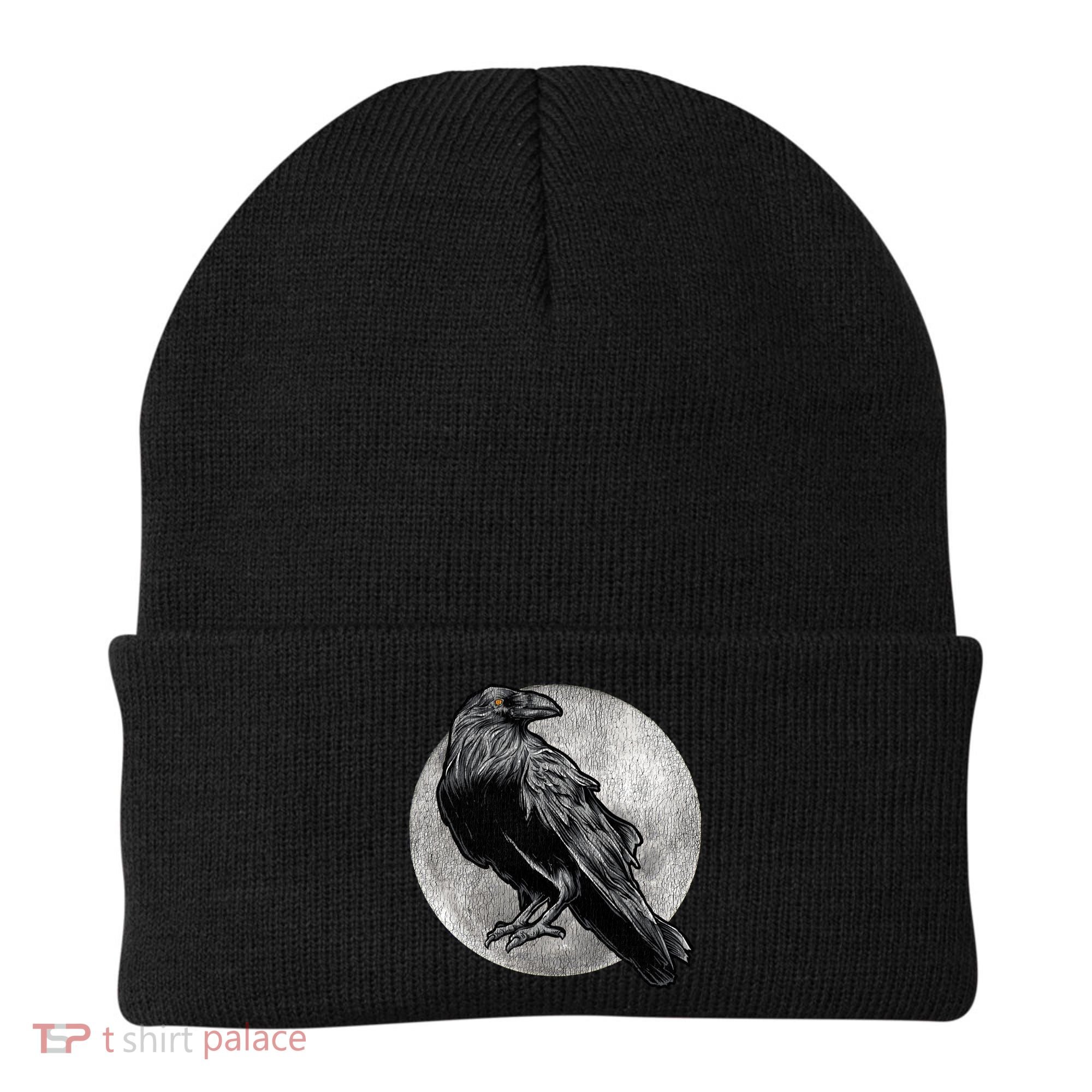 Full Moon Raven Bird Gift Scary Crow Beanie