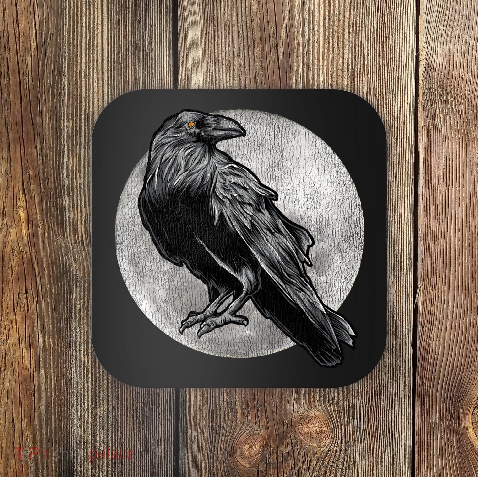 Full Moon Raven Bird Gift Scary Crow Coaster