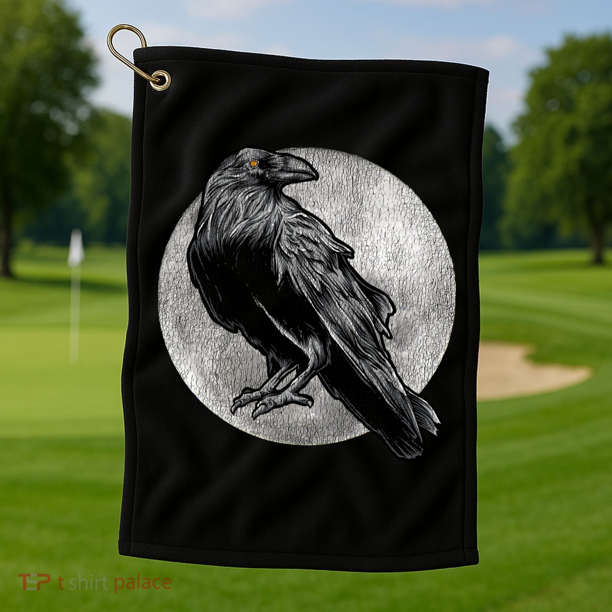 Full Moon Raven Bird Gift Scary Crow Golf Towel