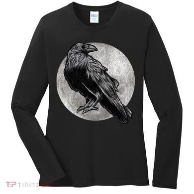 Full Moon Raven Bird Gift Scary Crow Women's Long Sleeve Shirt