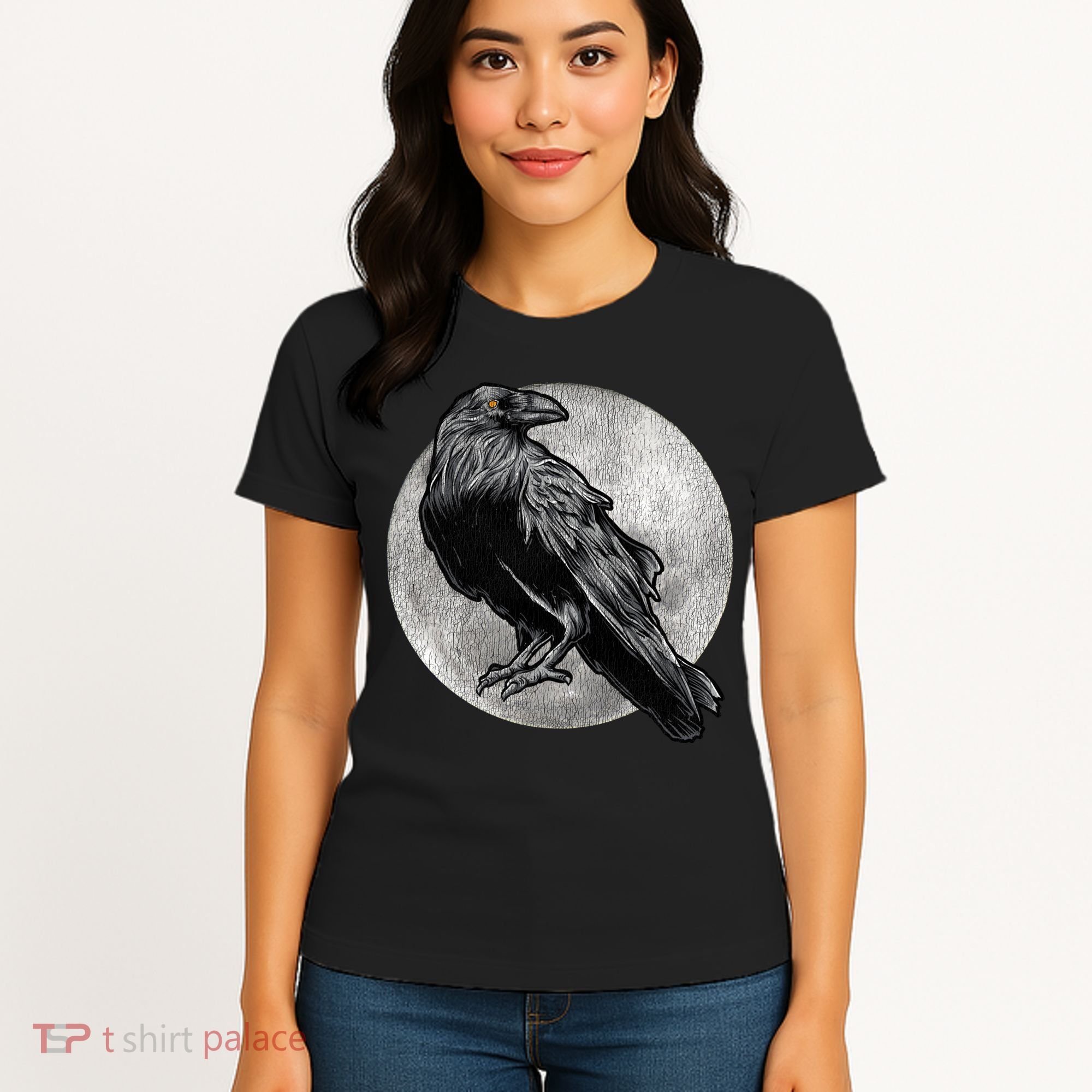 Full Moon Raven Bird Gift Scary Crow Women's T-Shirt