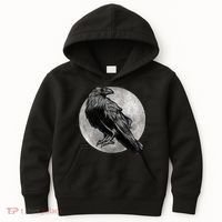 Full Moon Raven Bird Gift Scary Crow Kids Hoodie thumb 0