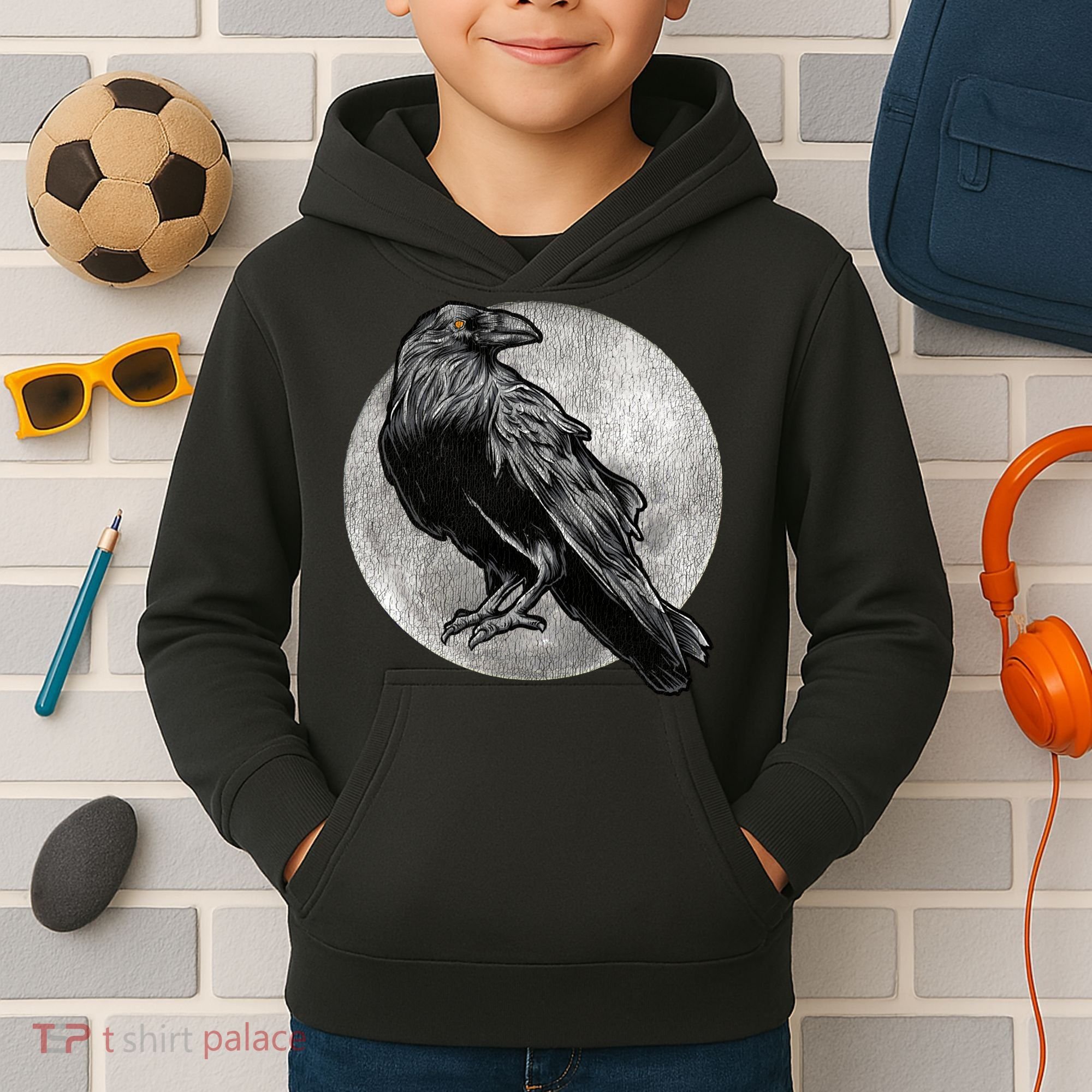 Full Moon Raven Bird Gift Scary Crow Kids Hoodie