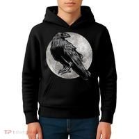 Full Moon Raven Bird Gift Scary Crow Kids Hoodie thumb 4