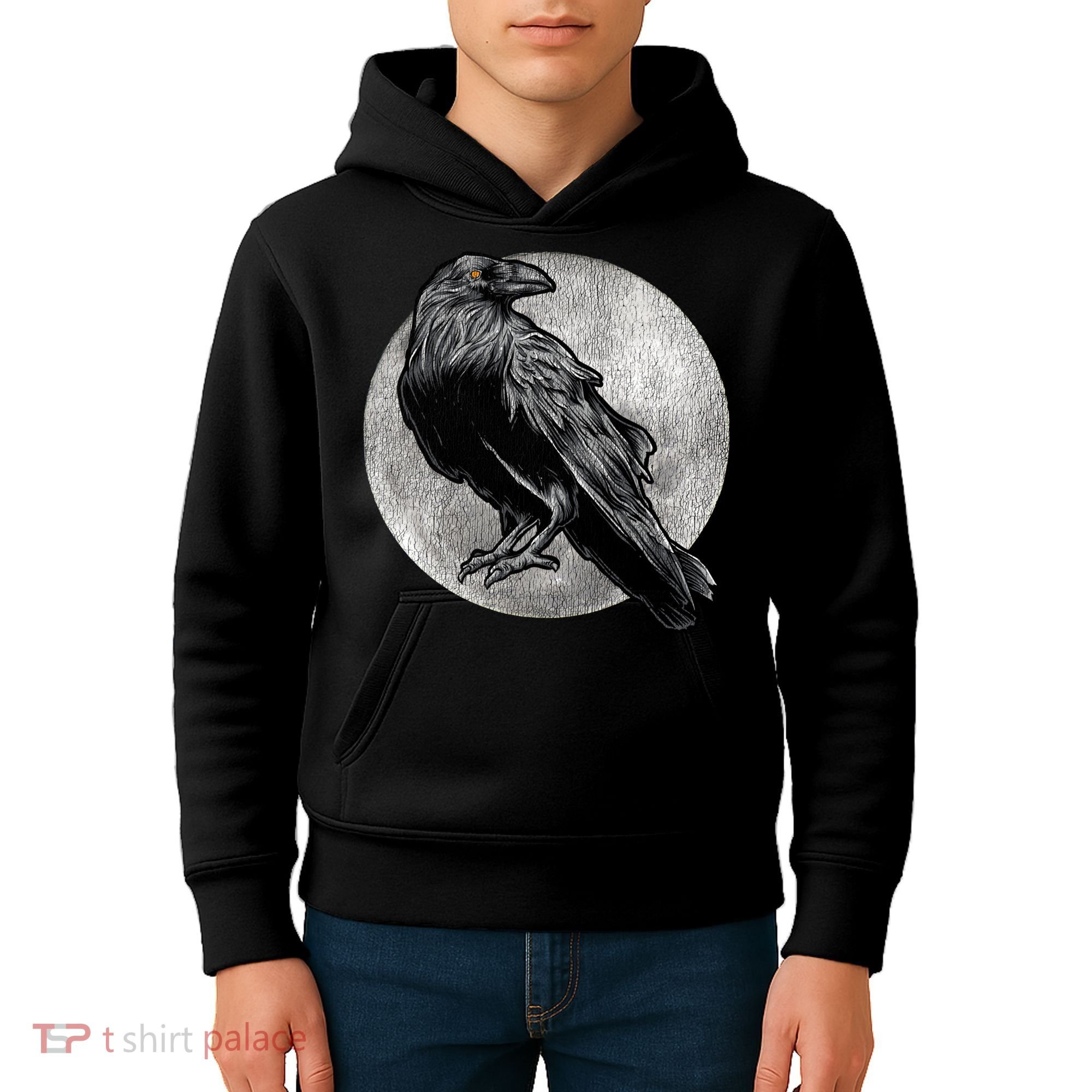 Full Moon Raven Bird Gift Scary Crow Kids Hoodie