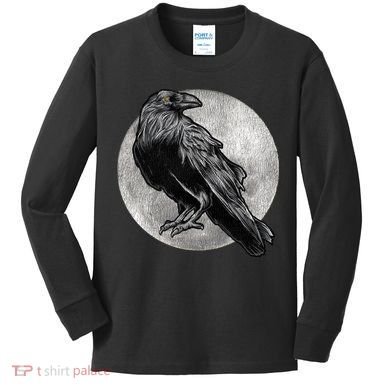 Full Moon Raven Bird Gift Scary Crow Kids Long Sleeve Shirt