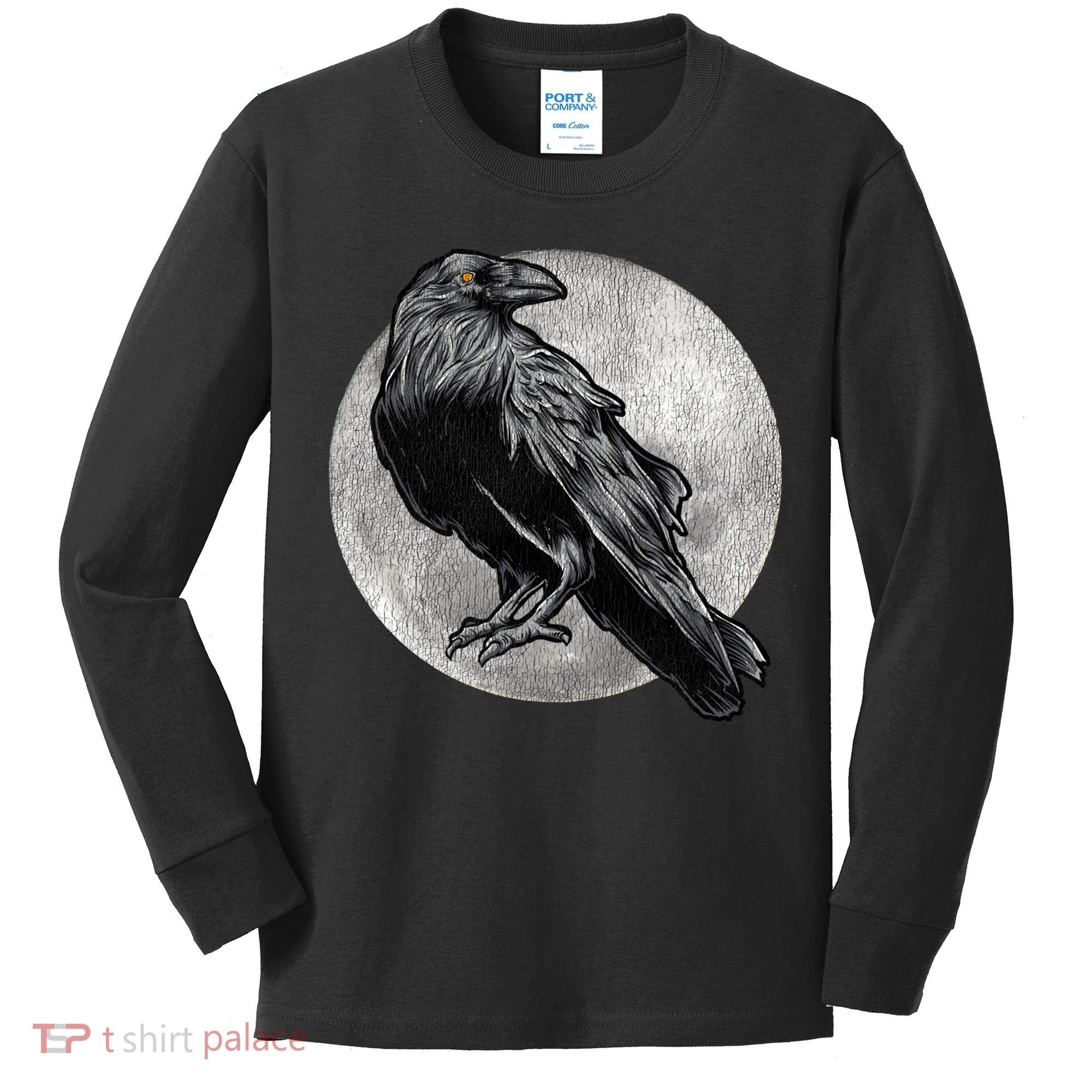 Full Moon Raven Bird Gift Scary Crow Kids Long Sleeve Shirt