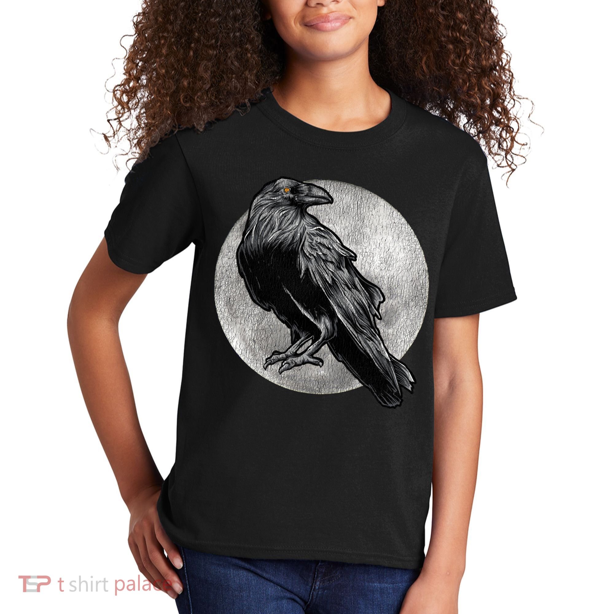 Full Moon Raven Bird Gift Scary Crow Kids T-Shirt