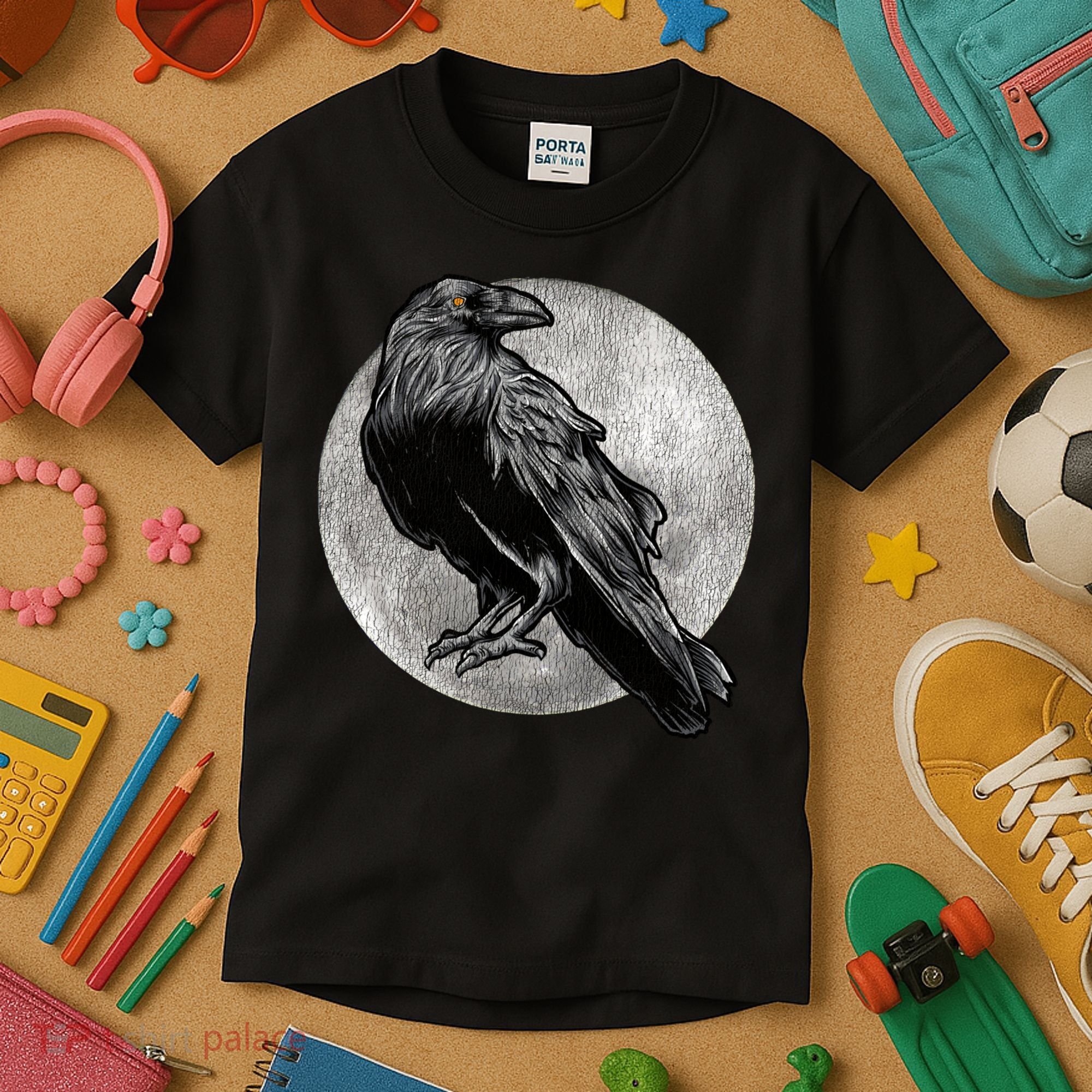 Full Moon Raven Bird Gift Scary Crow Kids T-Shirt
